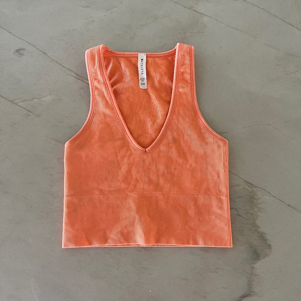 Athleta Aurora Crop Rib Tank Coral XXS